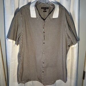 MICHAEL KORS Men's Gingham Slim Fit Short Sleeve Button Up Shirt XXL White Black